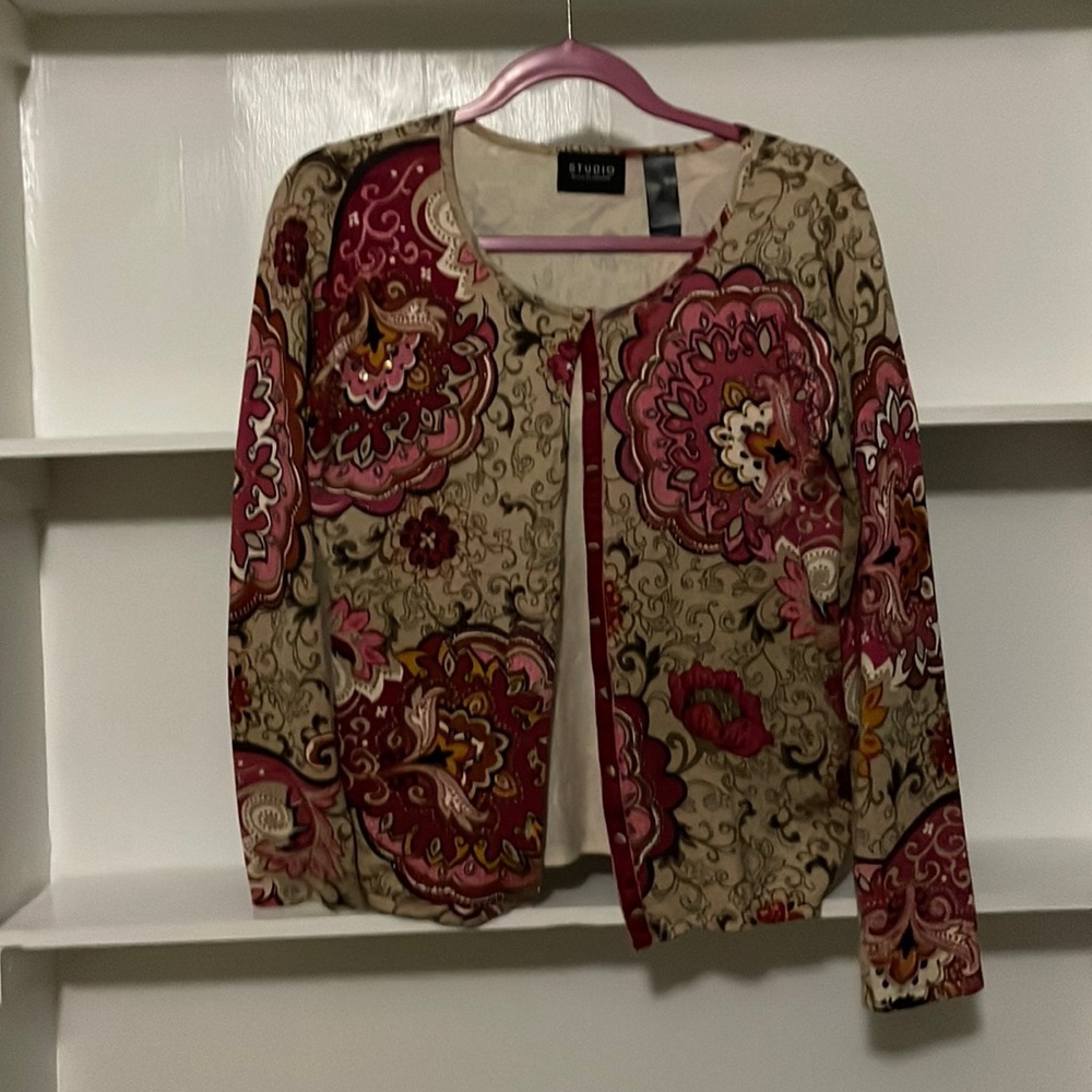 Studio by Liz Claiborne Small bejeweled and sequined paisley print cardigan